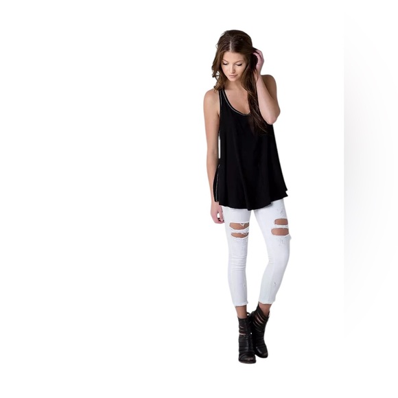 Free People Black Bead Trim Halter Tank Top - Picture 4 of 13